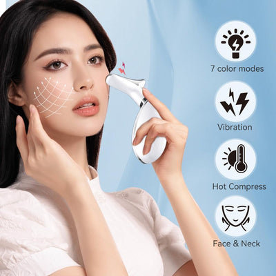 Neck and Face Massager, 7- in -1 Face Sculpting Tool for Skin Care and with Vibration, Thermal(White)